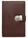tan leather journal with locking tab closure